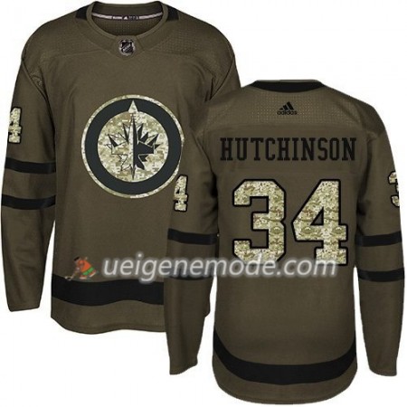 Herren Eishockey Winnipeg Jets Trikot Michael Hutchinson 34 Adidas 2017-2018 Camo Grün Authentic